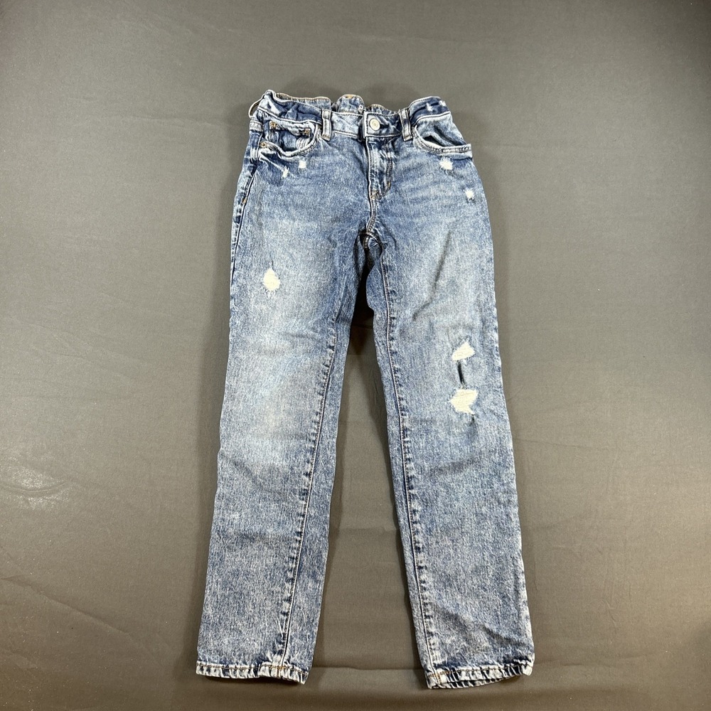 Gap Kids Girls Size 8 Light Blue Acid Wash Distressed Girlfriend Jeans